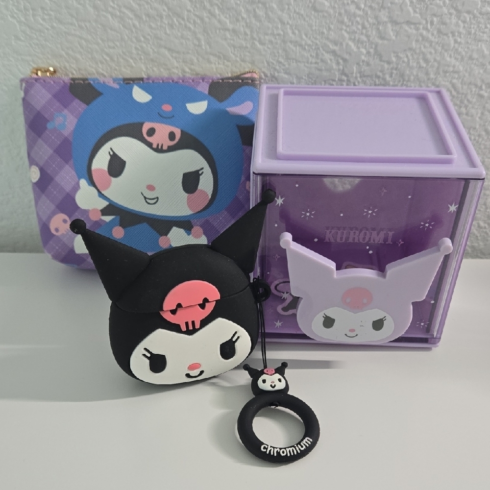 KUROMI Air Pod Case, Box, and Coin Purse  - Three Pieces
